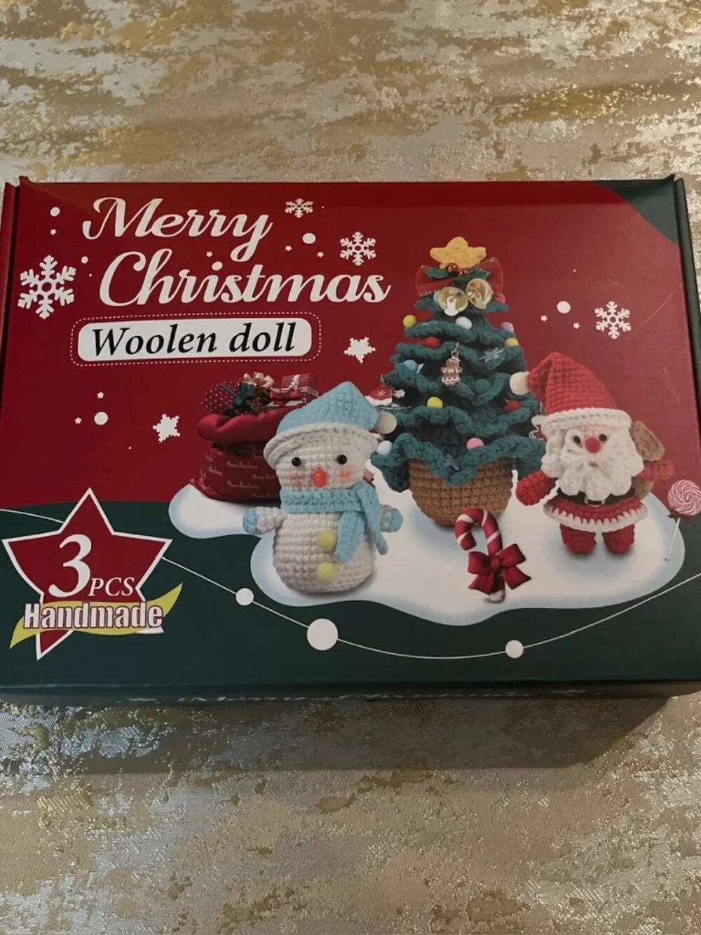 DIY Woolen Doll Crochet Kit 3 pcs Santa Snowman Tree Christmas Gift Adults Kids